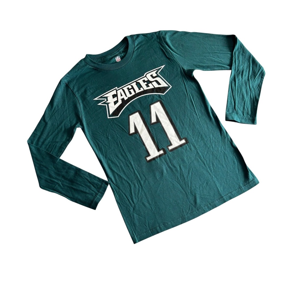 NEW Philadelphia Eagles T Shirt Youth S 8 Green Wentz 11 NFL‎ Long Sleeve